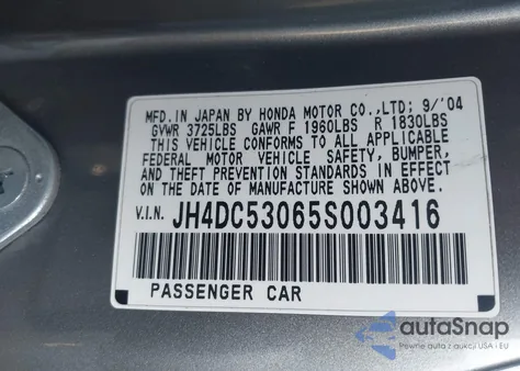 2005 Acura Rsx Type S из США, поврежденный, VIN JH4DC53065S003416